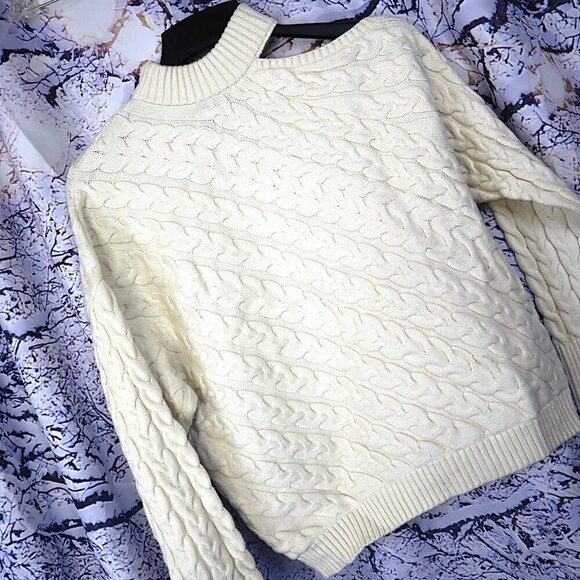 CUT OUT SWEATER S Zara Cream Ivory Cableknit Chunky Soft Cozy Spring Fall Y2K - Picture 1 of 5